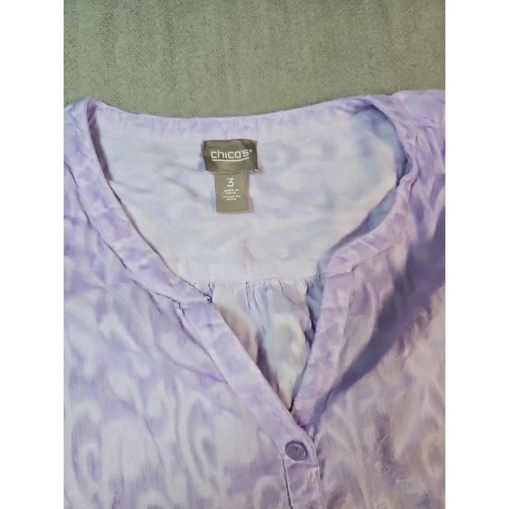 Chicos Women's Purple Blouse 3/4‎ Sleeve 100% Cotton Size 3